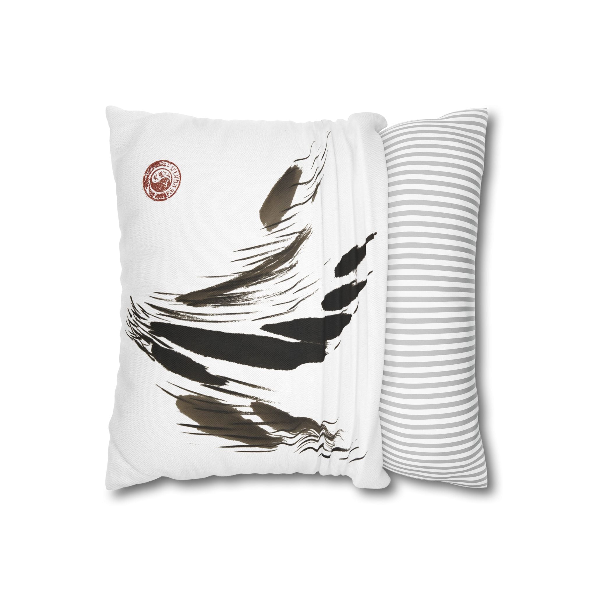Feather Brushstroke Decorative Pillowcase — Minimal Zen Accent Cushion