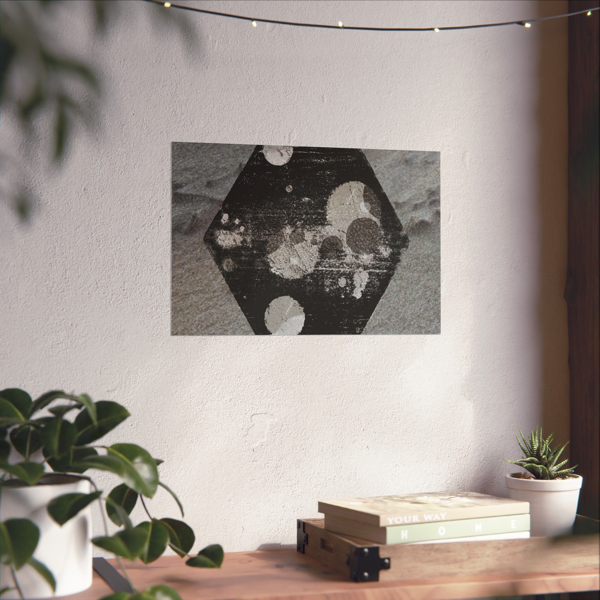 Matte Horizontal Poster — Grunge Hexagon Moonprint (Black & Gray Abstract)