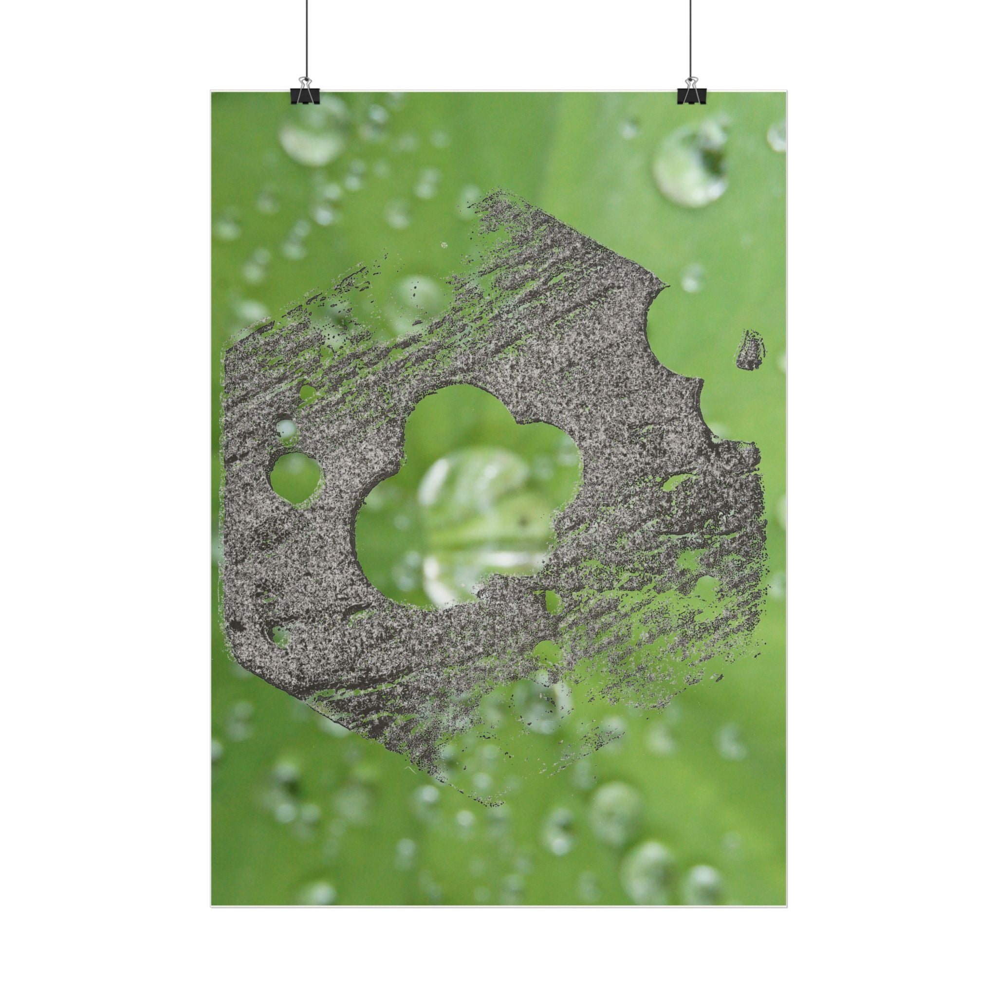 Poster met waterdruppels en bladmotief en houtstructuur | Verticale poster 