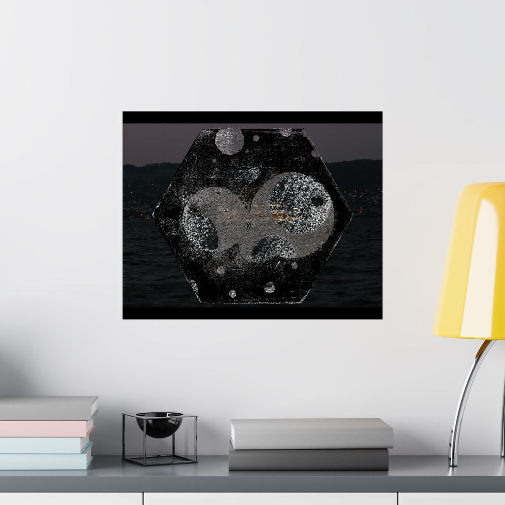 Matte Horizontal Poster — Abstract Cosmic Hexagon Nightscape
