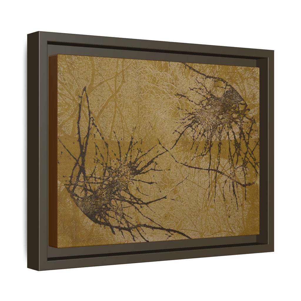 Ingelijste matte canvas kunst, nr. 02 — Reproductie van een houtsnijwerk van Twin Tree (zwart en okerbruin) 