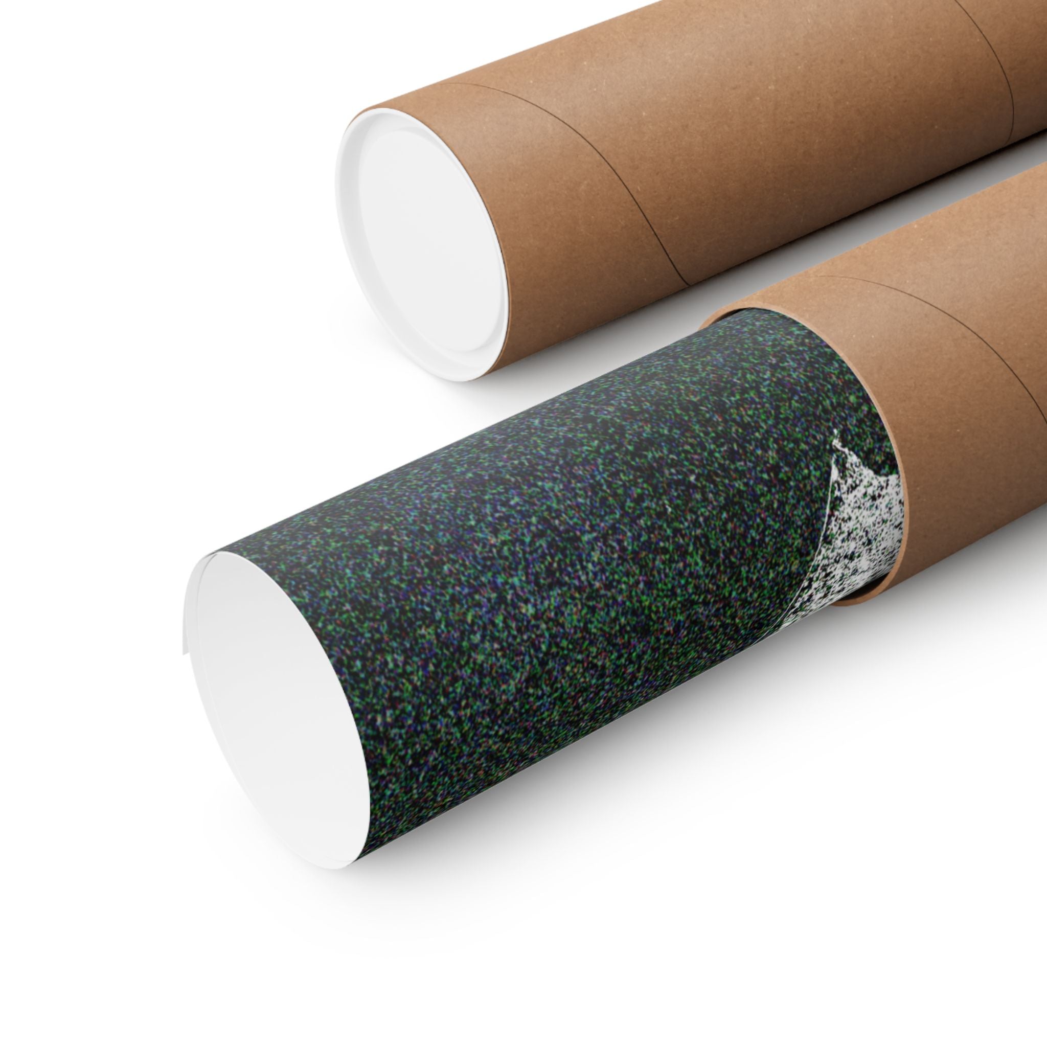 Abstract Cosmic Poster — Grainy Moon & Planetary Shapes Matte Horizontal Art Print