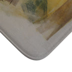 Abstract Botanical Bath Mat — Soft Yellow & Earth Tone Floral Design
