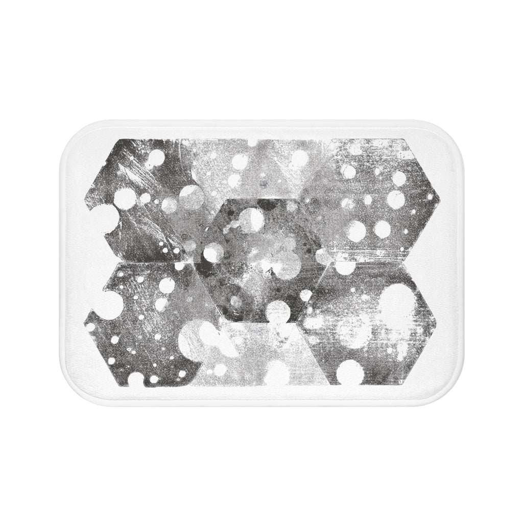 Geometric Hexagon Snowflake Bath Mat – Monochrome Modern Bathroom Rug