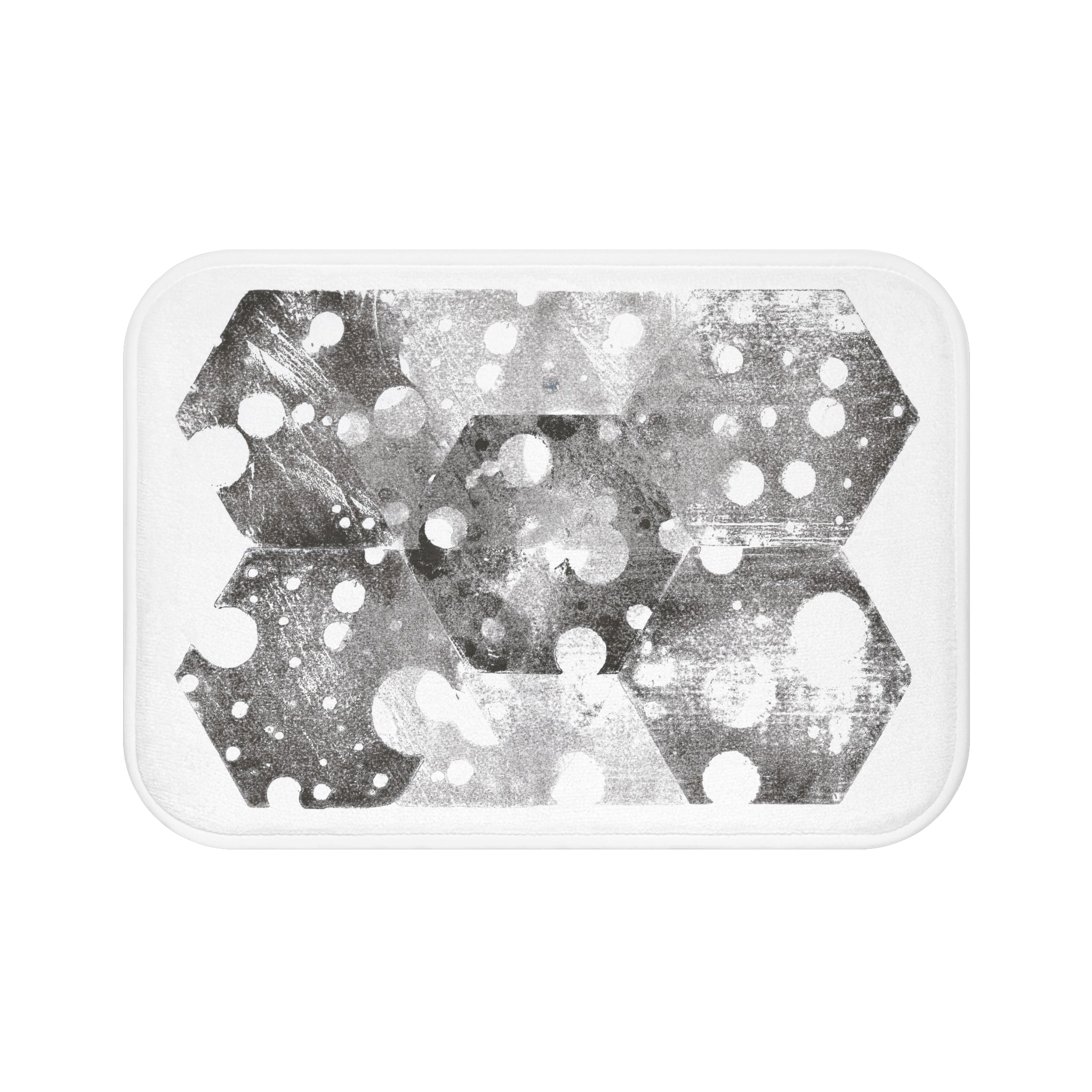 Geometric Hexagon Snowflake Bath Mat – Monochrome Modern Bathroom Rug