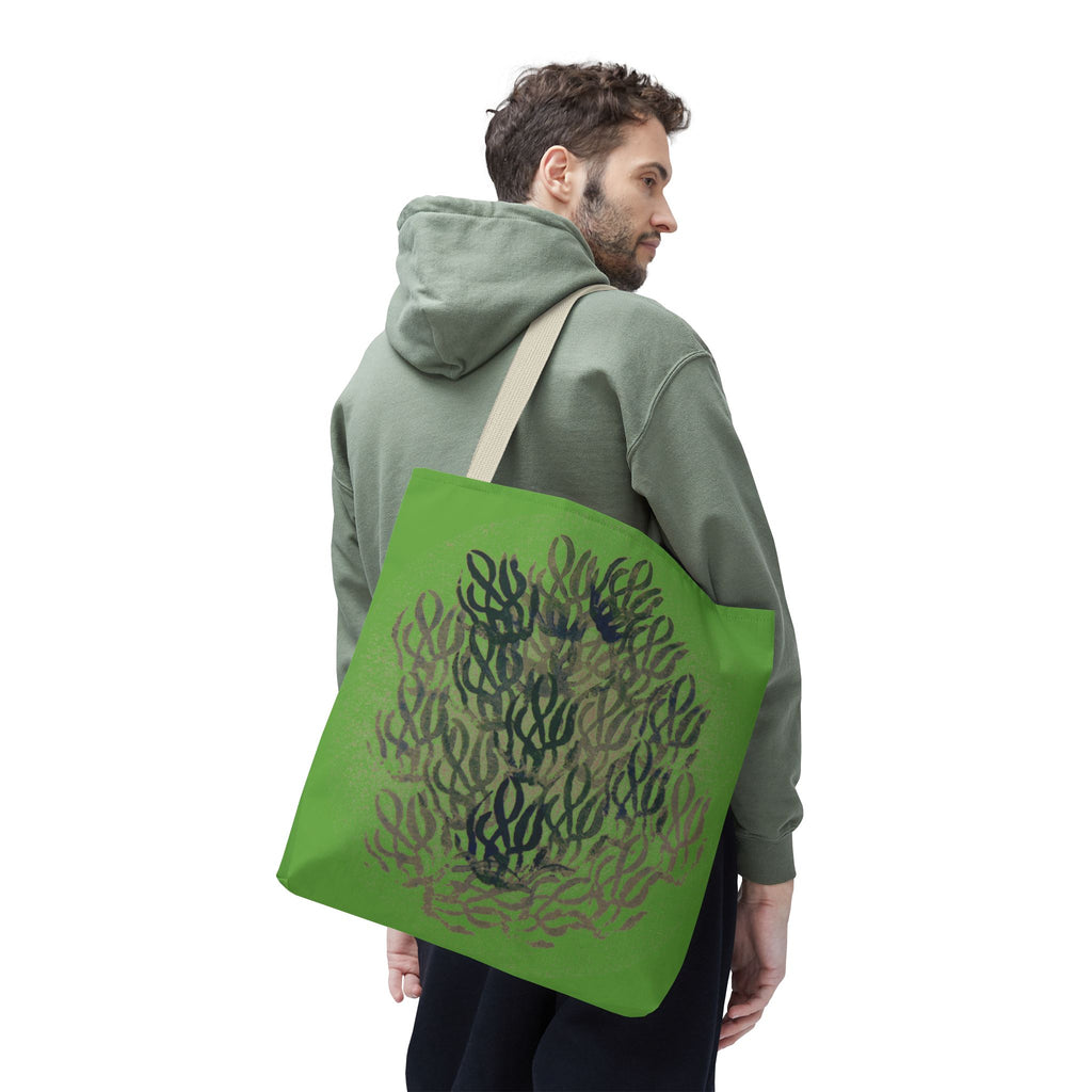 Green Abstract Coral Tote Bag – Ocean-Inspired All-Over Print Tote