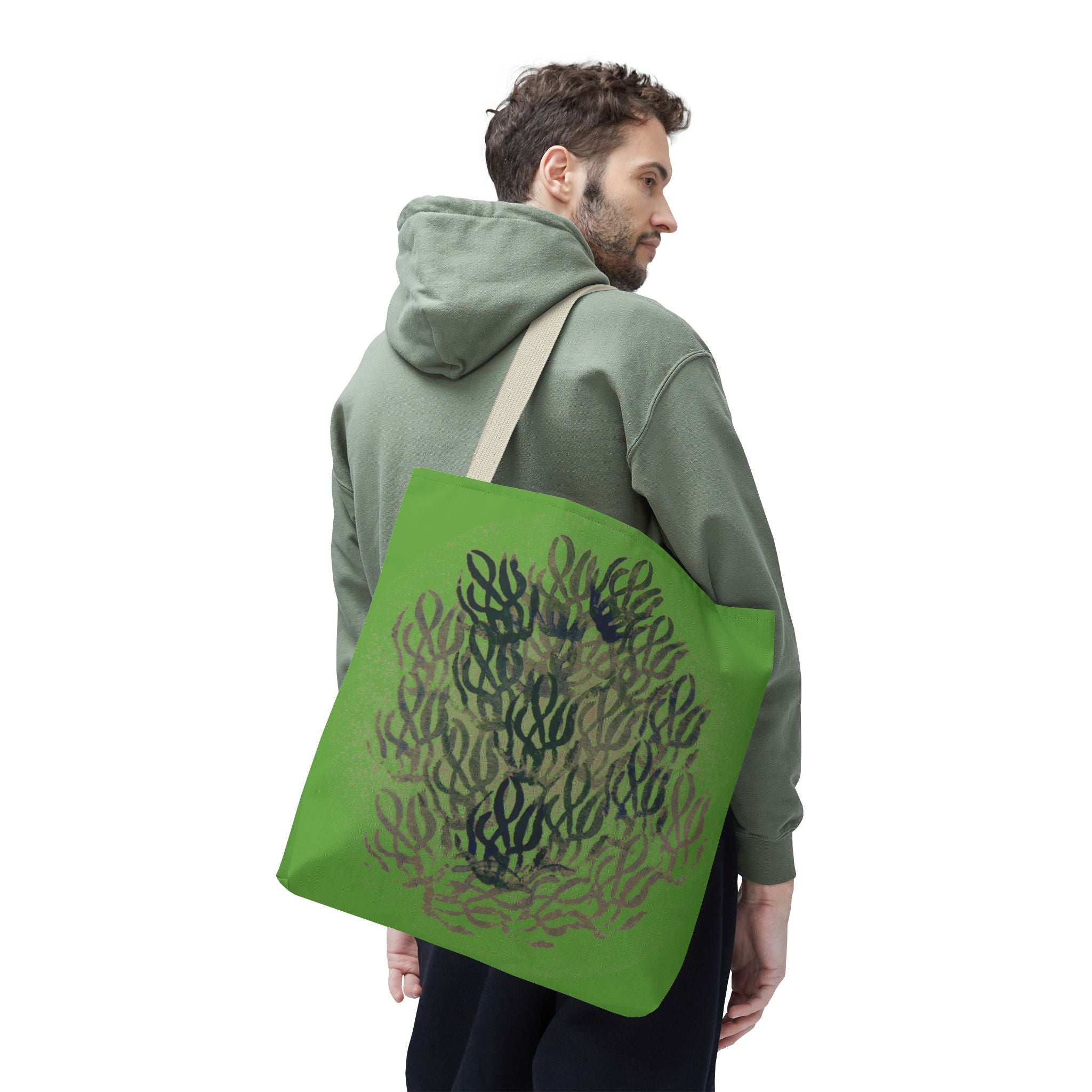 Green Abstract Coral Tote Bag – Ocean-Inspired All-Over Print Tote
