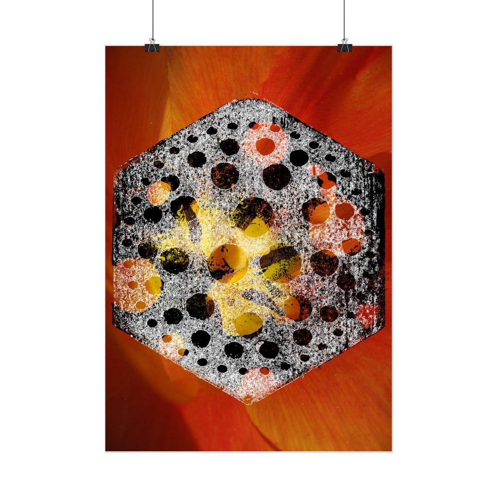Abstracte zeshoekige bloemenposter — verticale kunstprint