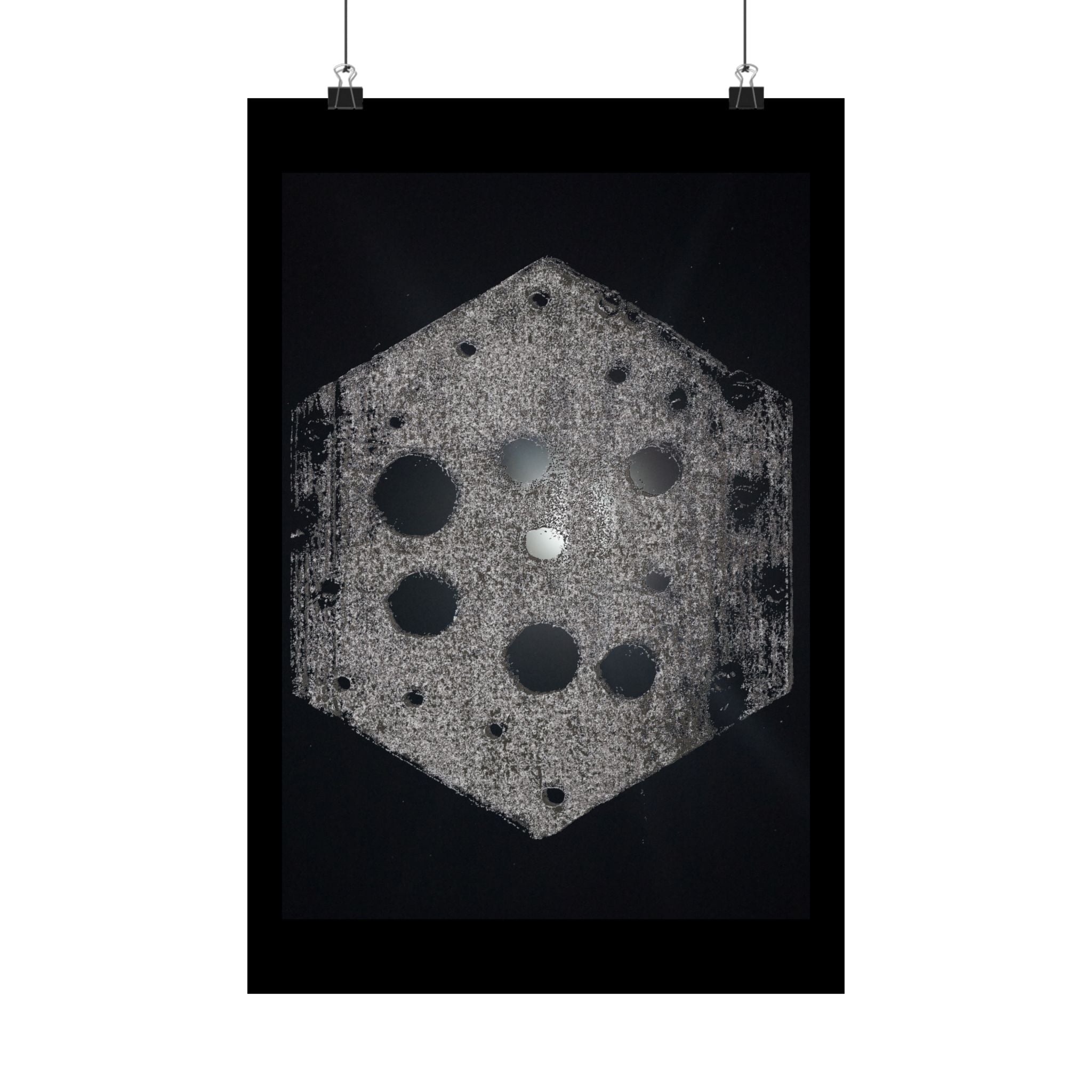 Matte Poster — Abstract Hexagon Moon Art (Minimalist Monochrome Wall Print)