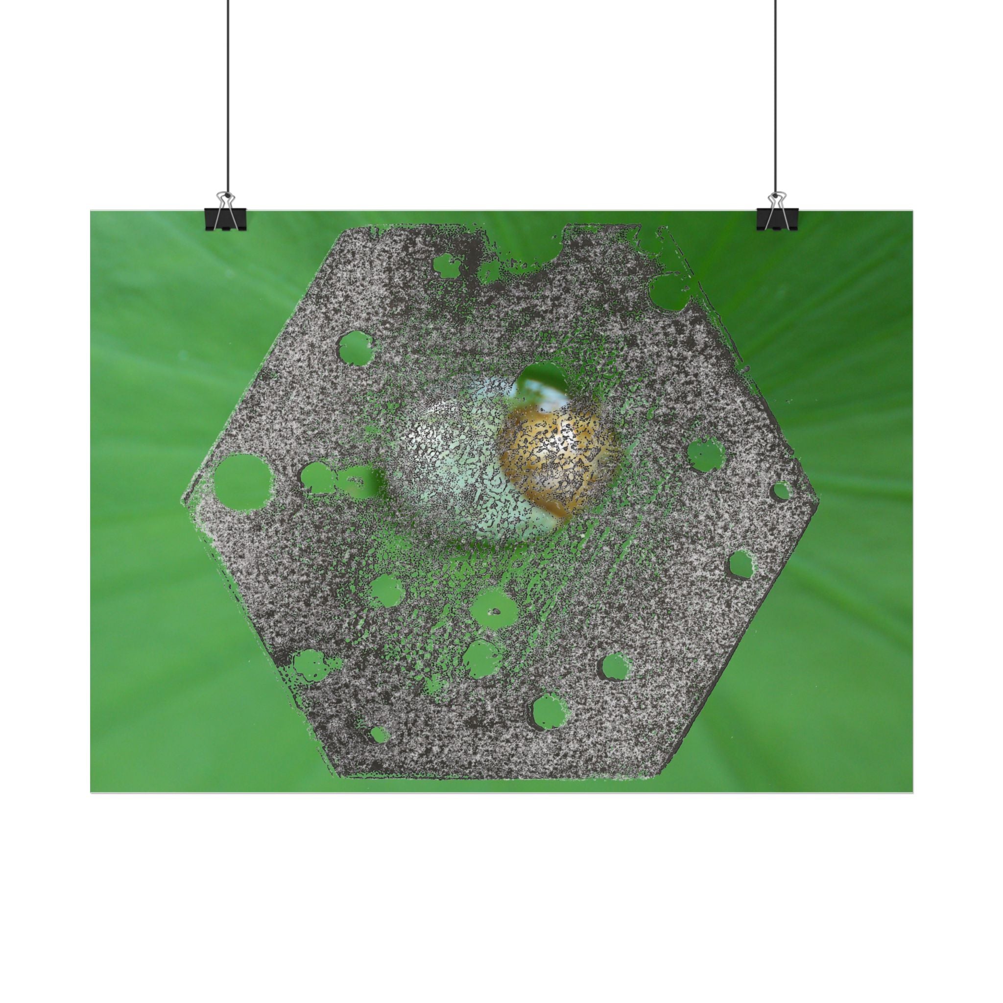 Abstracte zeshoekige metalen textuur poster | Horizontale poster, groene organische achtergrond 