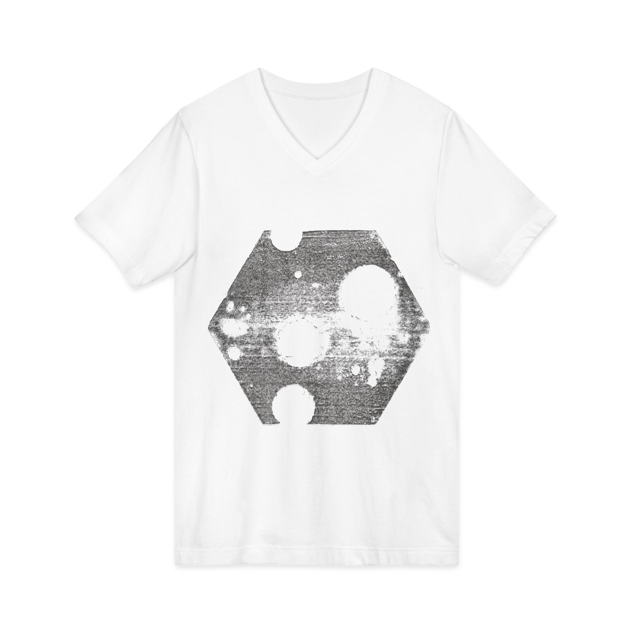 Hex Moon Graphic Tee Design Hex08 — T-shirt met V-hals en vintage astronomisch design, geïnspireerd op Space Cheese