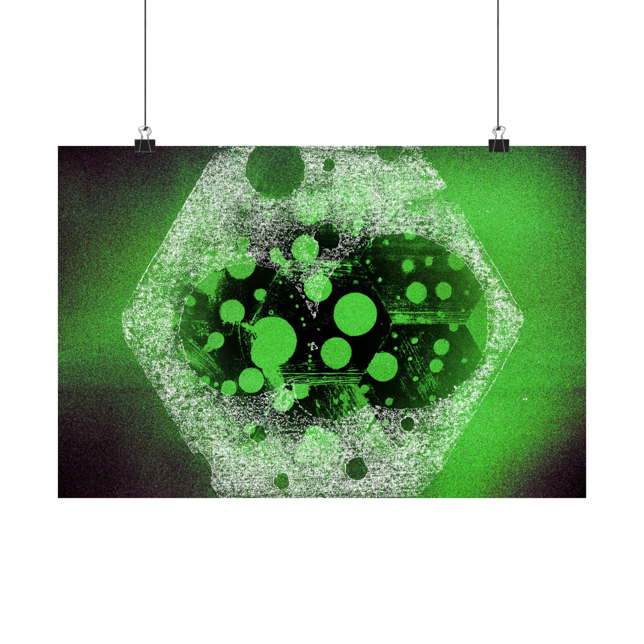 Abstract Green Hexagon Matte Poster — Sci‑Fi Geometric Wall Art