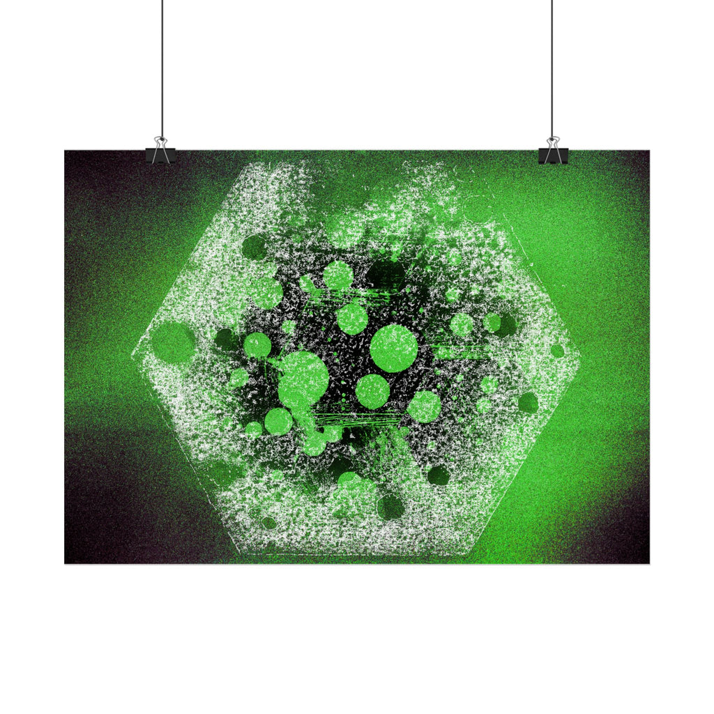 Abstract Neon Green Hexagon Matte Poster — Geometric Sci‑Fi Wall Art