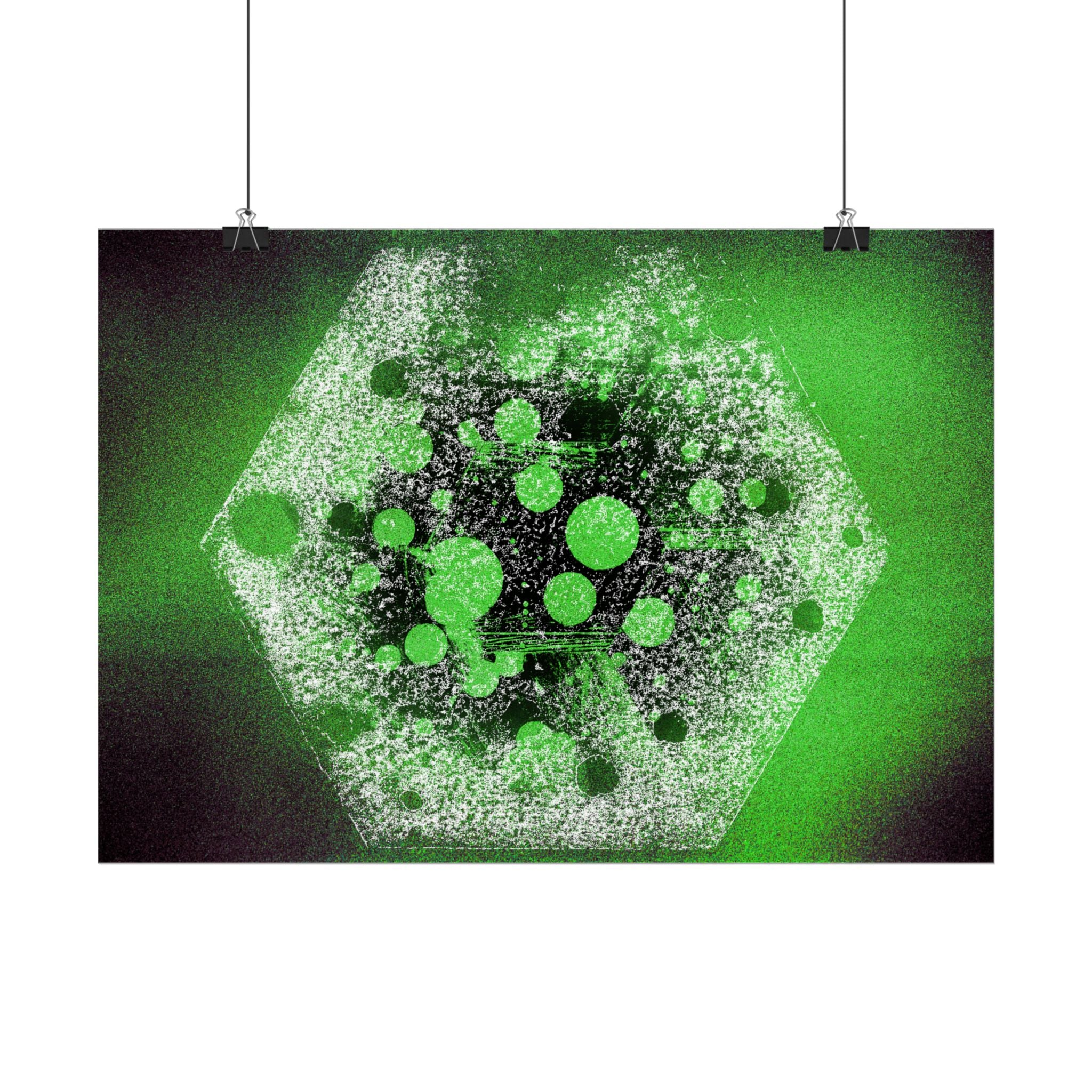 Abstract Neon Green Hexagon Matte Poster — Geometric Sci‑Fi Wall Art