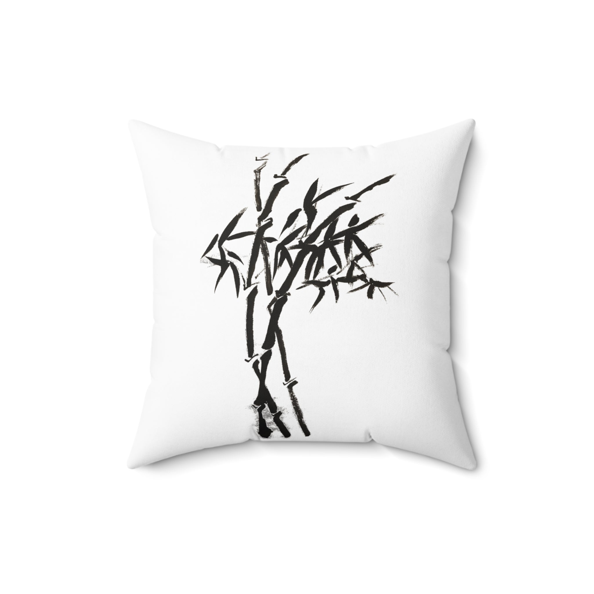 Sierkussen met bamboe-inktkunst — Minimalistisch zwart-wit, Aziatisch geïnspireerd decoratief kussen 
