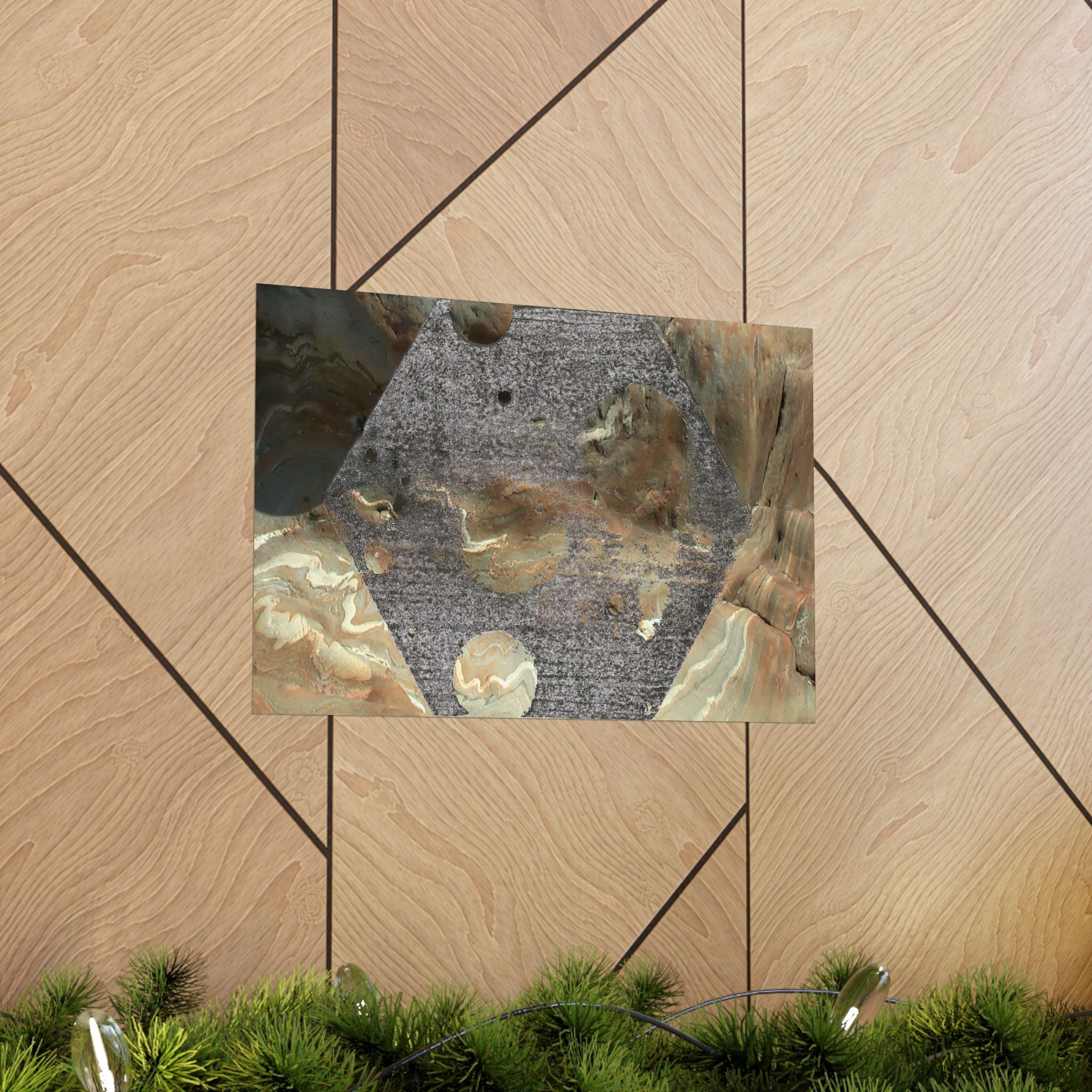 Abstract Earth Tone Hexagon Poster Matte Horizontal Poster | Geometric Wall Art