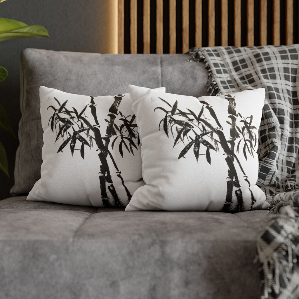 Bamboo Ink-Brush Square Pillowcase — Minimal Asian-Inspired Decorative Pillow Cover