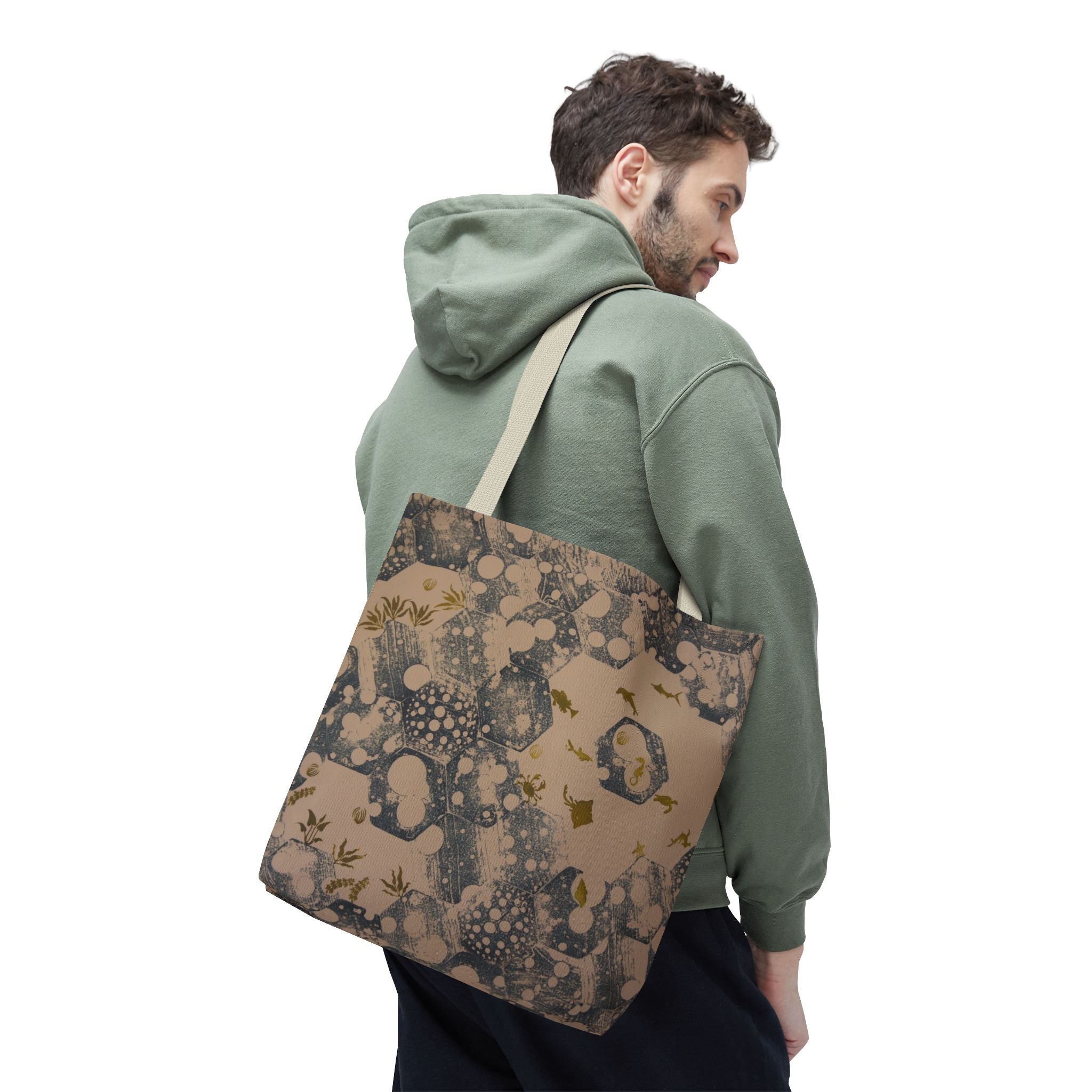 Abstract Marble Pattern Tote Bag — Neutral Honeycomb Bubble Design