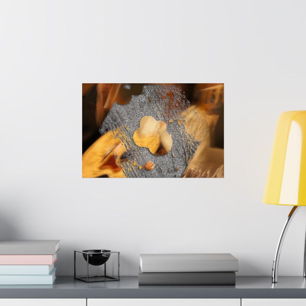 Abstracte horizontale poster met goud- en zilverkleurige textuur en matte afwerking | Metallic Fluid Art 