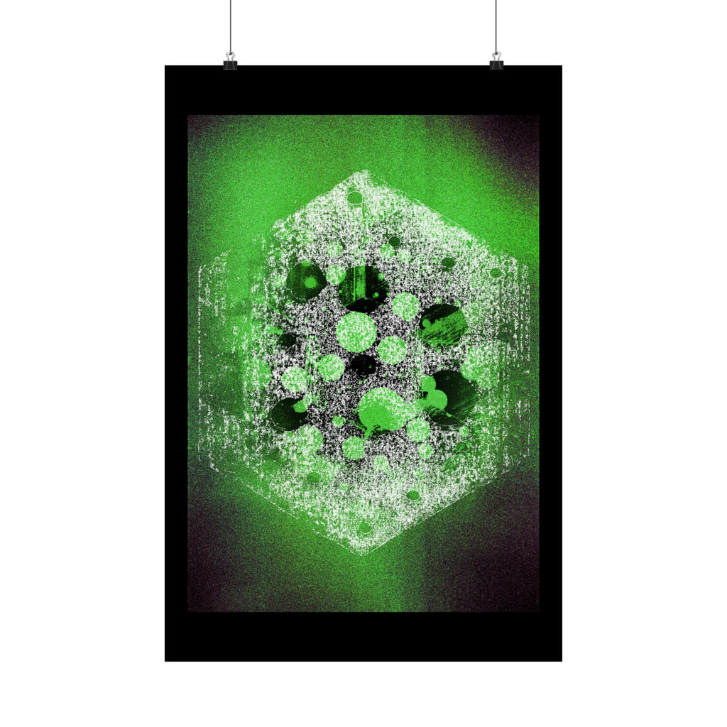 Green Hexagon Abstract Poster — Neon Geometric Art Matte Vertical Print