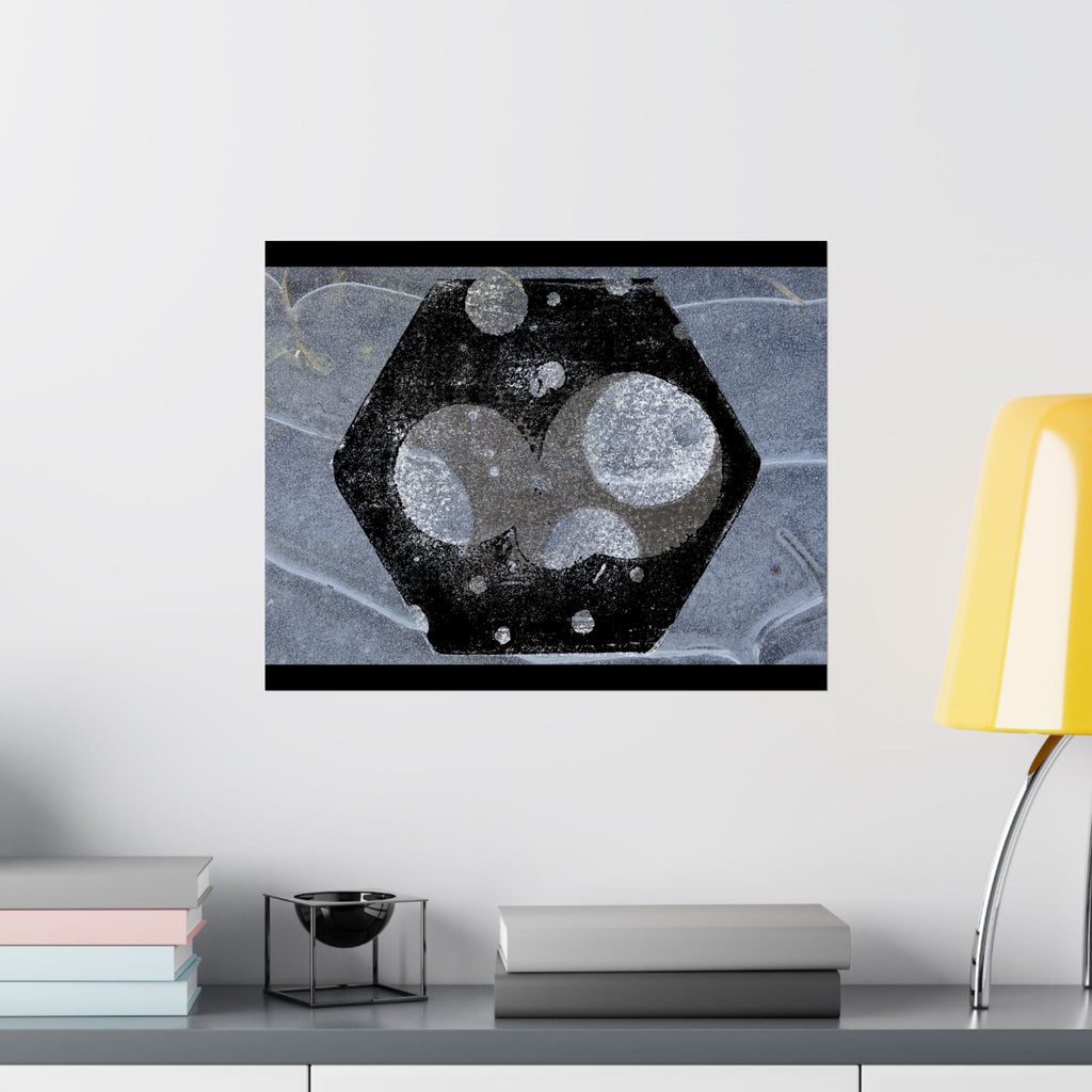 Abstract Hexagon Planet Matte Poster — Industrial Black & Gray Wall Art