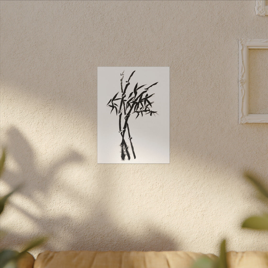 Zen bamboe inkt schilderij canvas print — Minimalistische zwart-witte muurdecoratie 