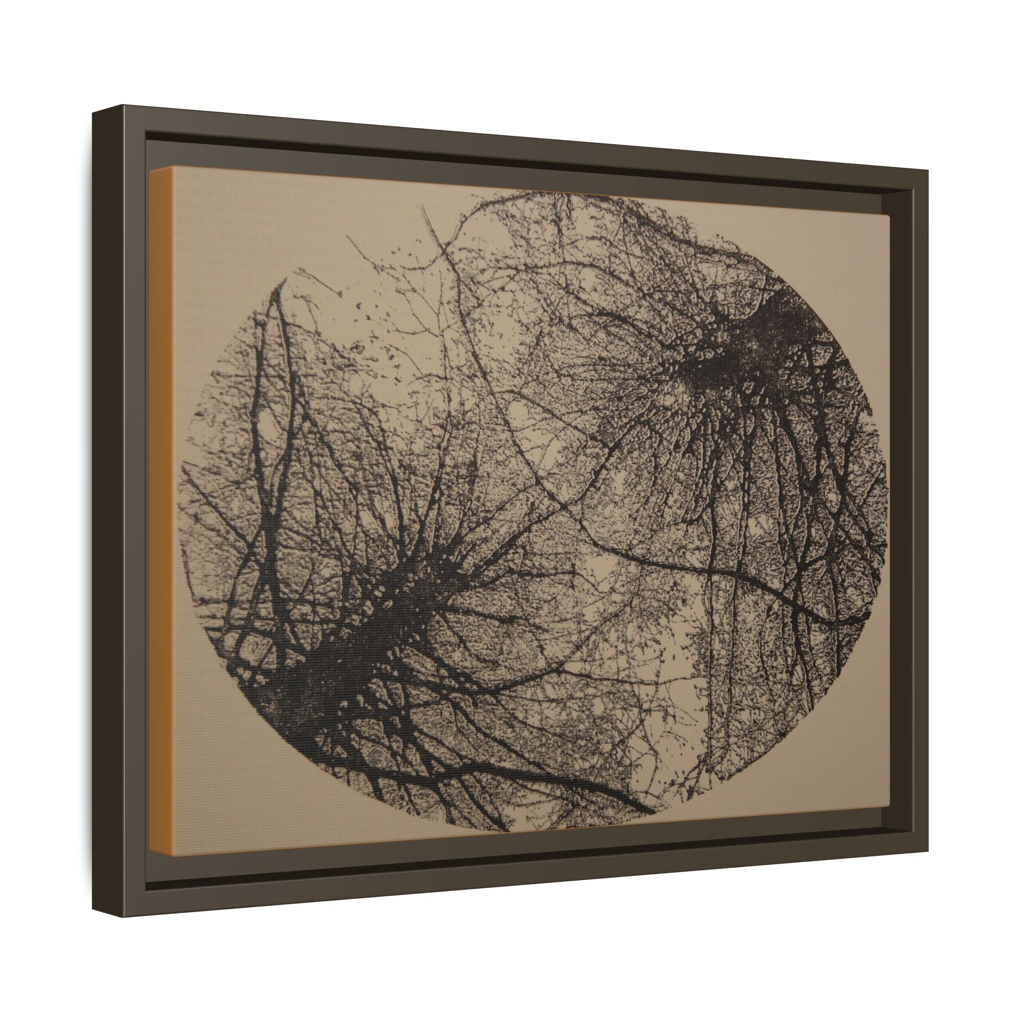 Framed Matte Canvas Art, no 06 — Twin Tree Wood-Carving Reproduction (Black & Casual Beige)