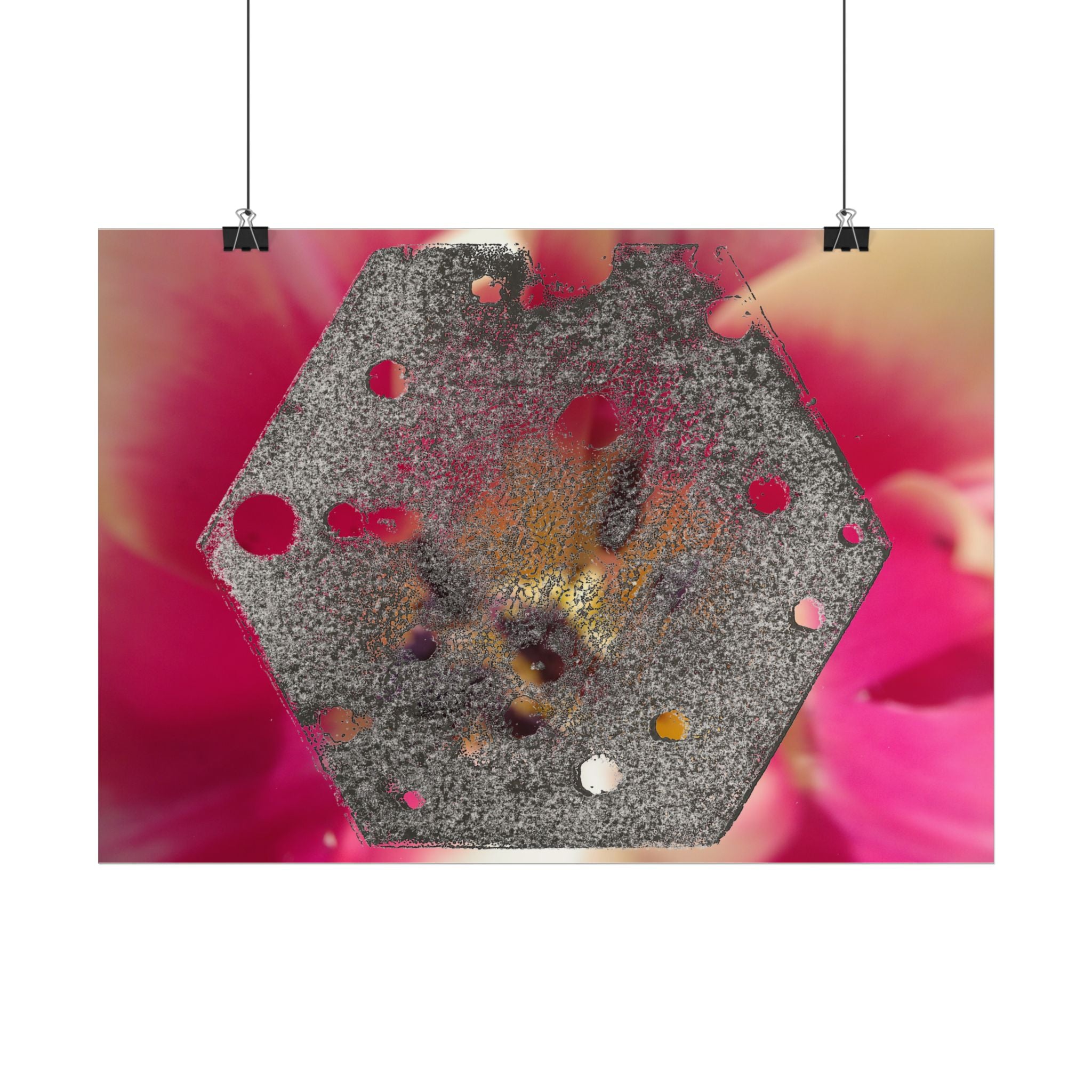 Hexagonale metalen textuurposter | Horizontale wanddecoratie, abstracte bloemenachtergrond 