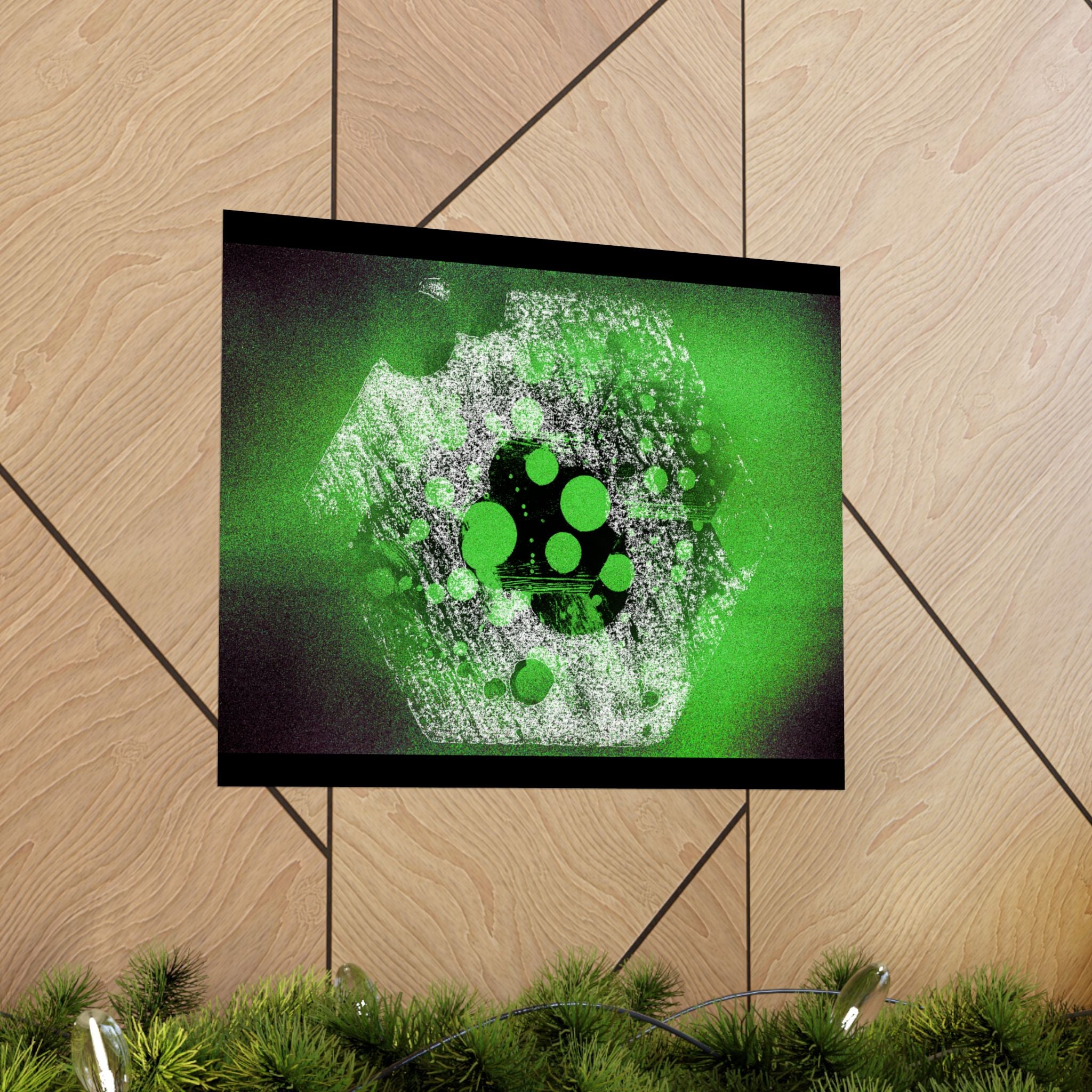 Abstract Neon Green Geometric Matte Poster — Modern Sci‑Fi Wall Art