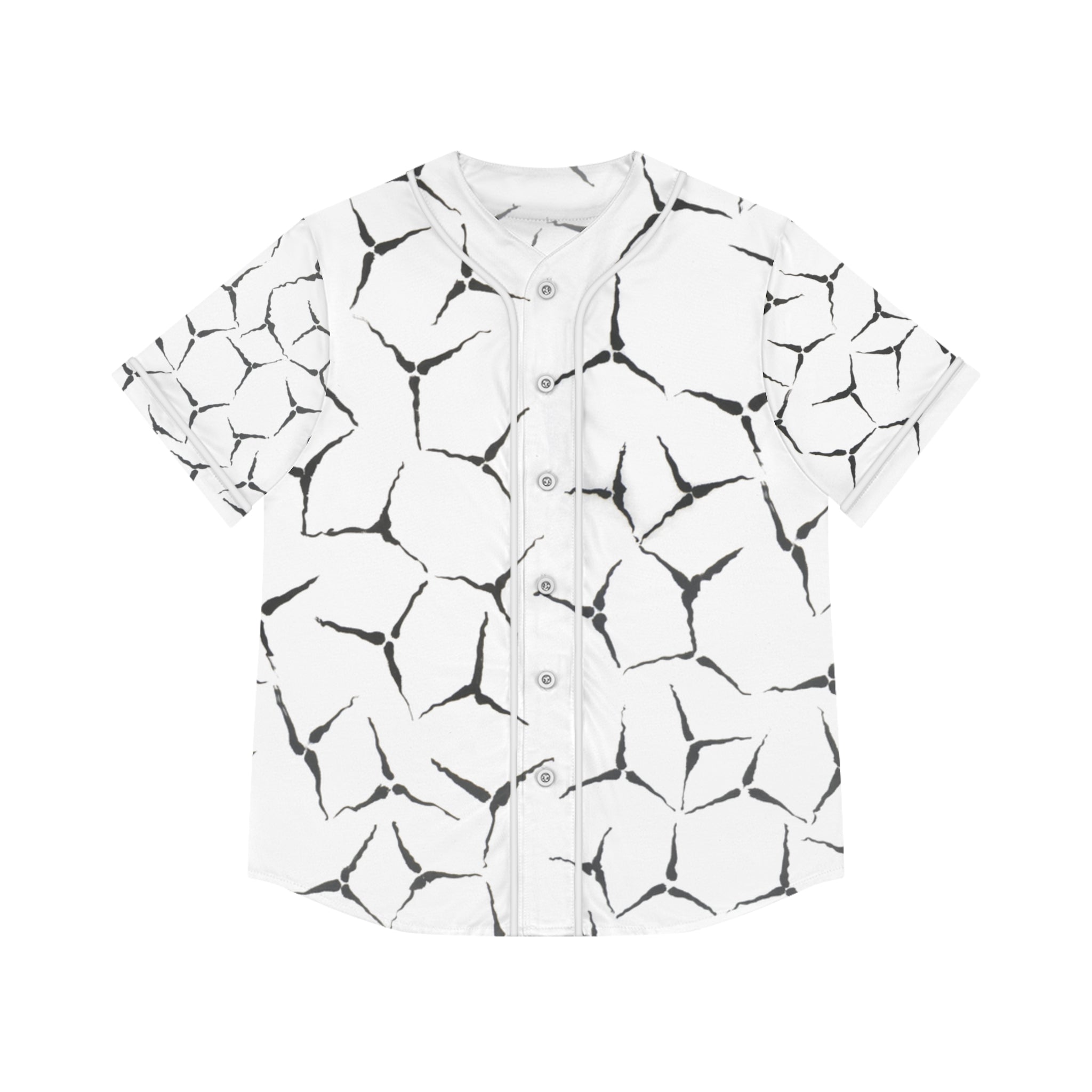 Dames honkbalshirt – Abstracte zwart-witte craqueléprint over het hele shirt 