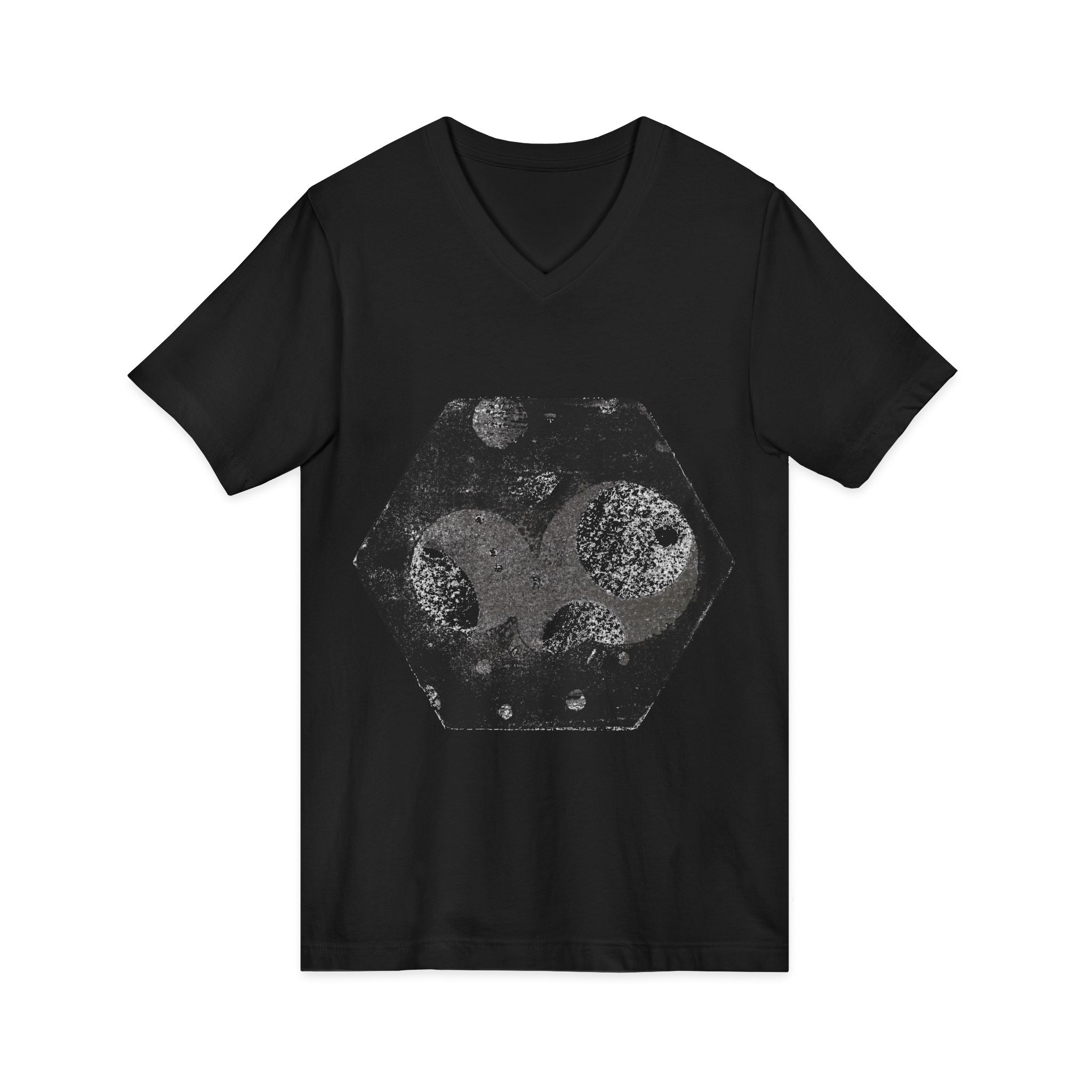 Hex Moon Graphic V-hals T-shirt Design Hex19 — Verweerde Space Cheese Vintage Astronomie V-hals T-shirt 