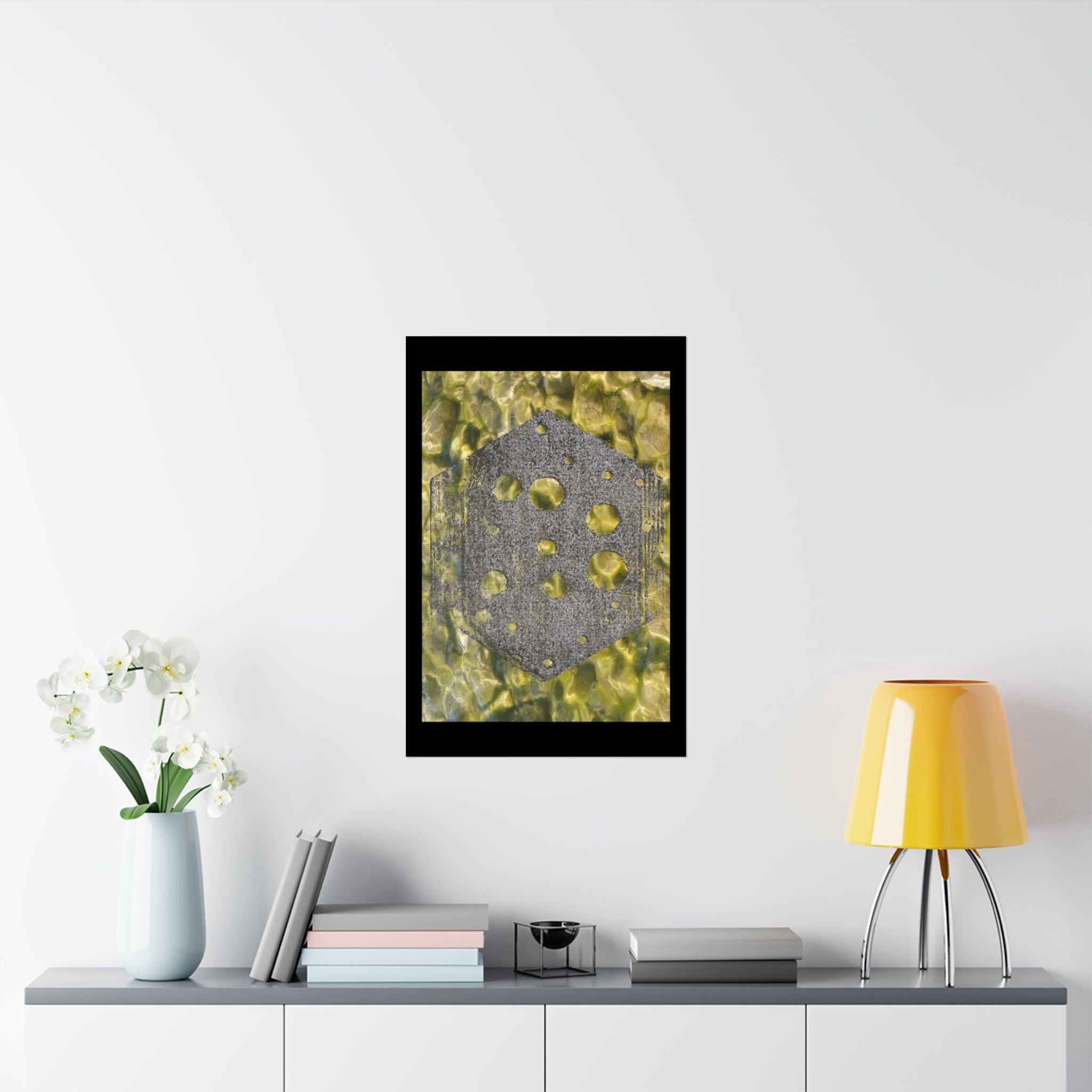 Abstract Hex Tile Poster — Gold Water Texture Matte Vertical Print