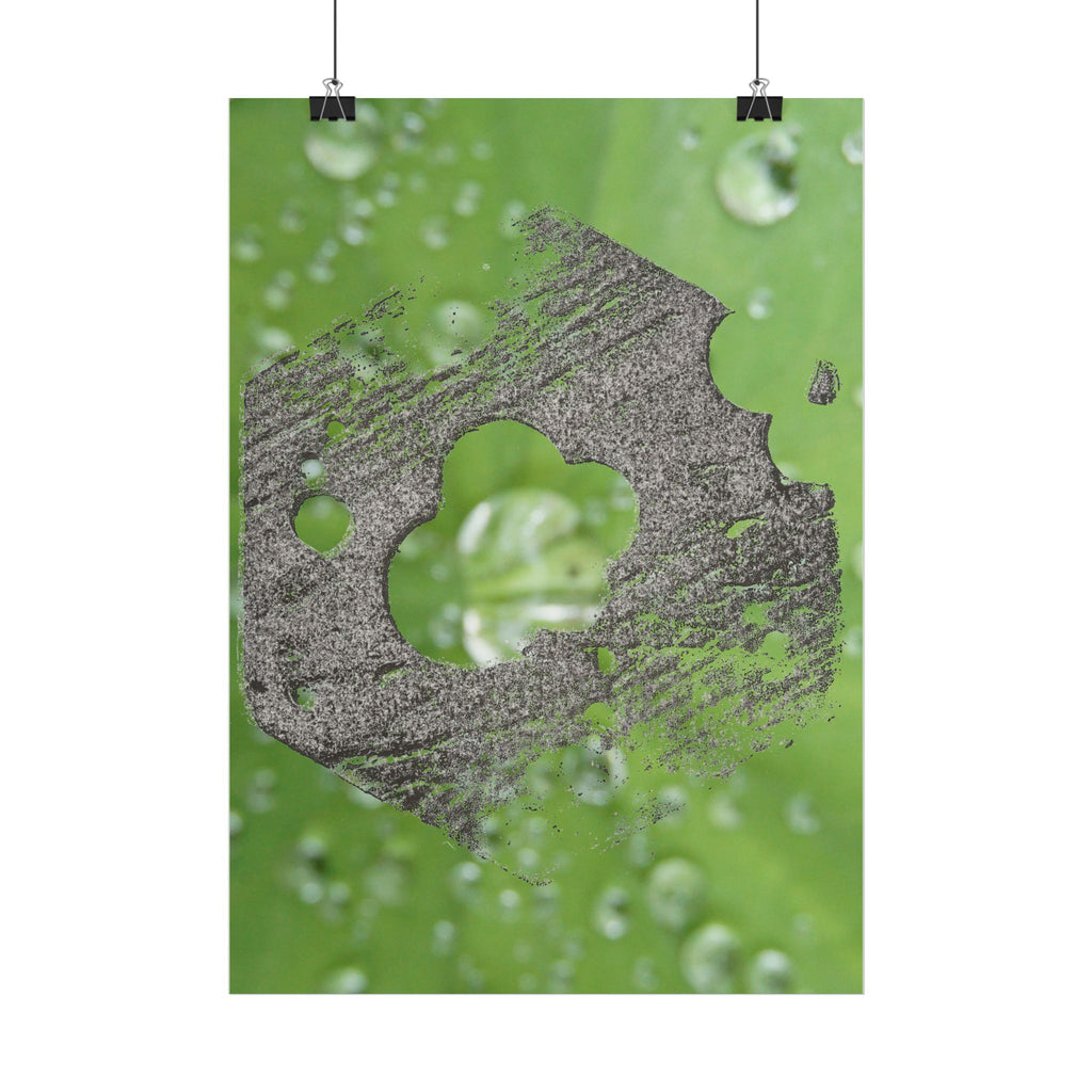 Poster met waterdruppels en bladmotief en houtstructuur | Verticale poster 