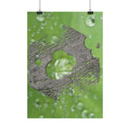 Poster met waterdruppels en bladmotief en houtstructuur | Verticale poster 