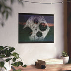 Abstract Cosmic Hex Matte Poster — Surreal Moon & Film Reel Wall Art
