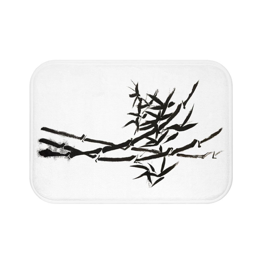 Zen Bamboo Bath Mat — Minimal Black Ink Sumi-e Design