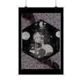 Abstract Hexagon Art Poster — Grunge Black & Gray Matte Vertical Print