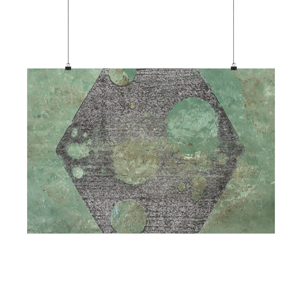 Geometric Hexagon Moon Art Matte Horizontal Poster | Green Abstract Celestial Print