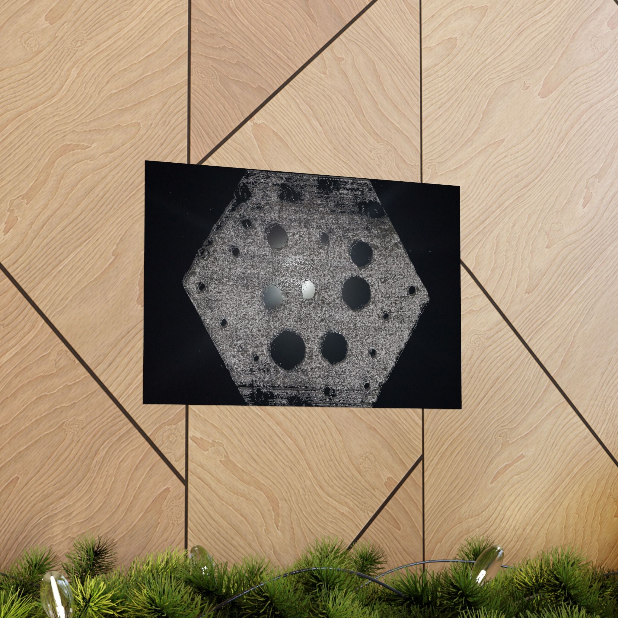 Abstract Hexagon Poster — Minimal Black & Gray Matte Horizontal Wall Art