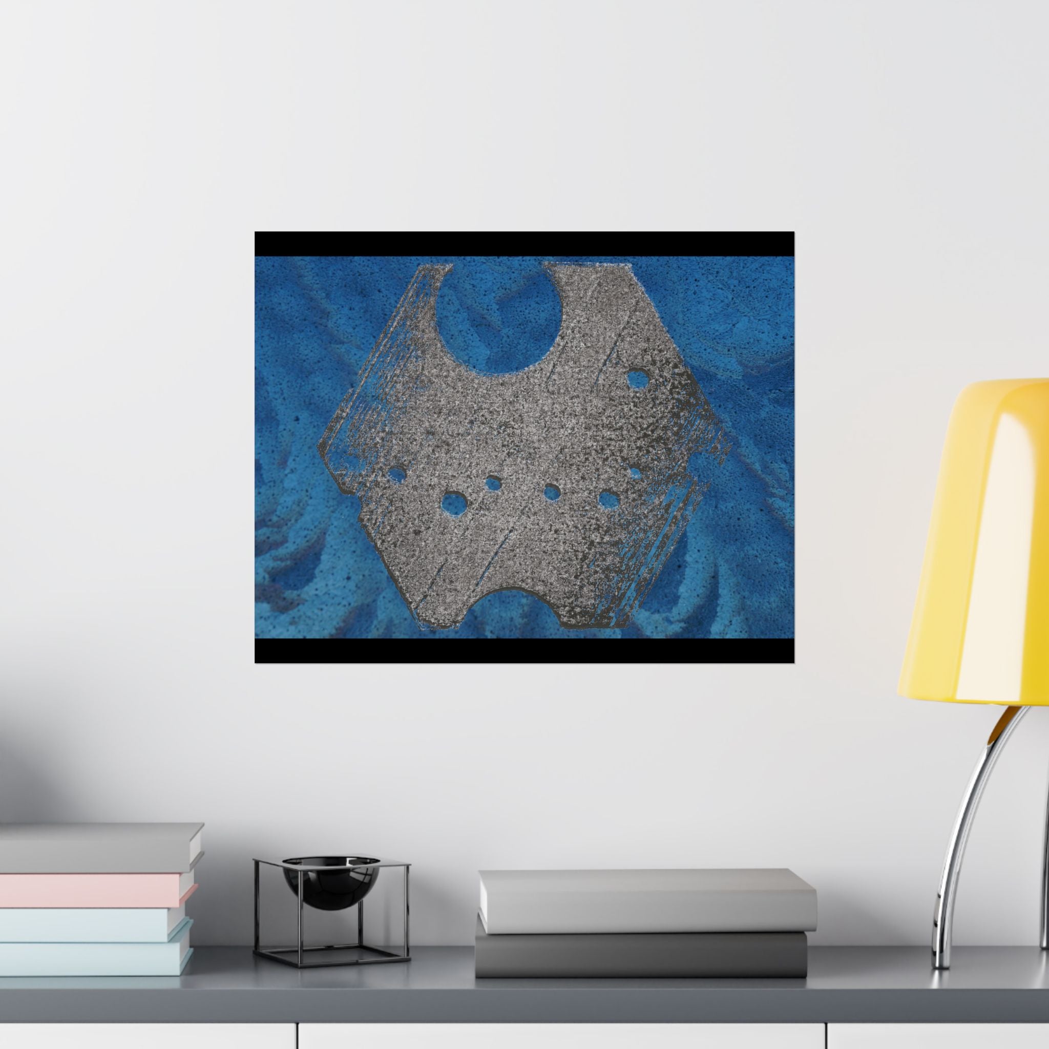 Abstract Blue Texture with Metallic Geometric Shape Poster