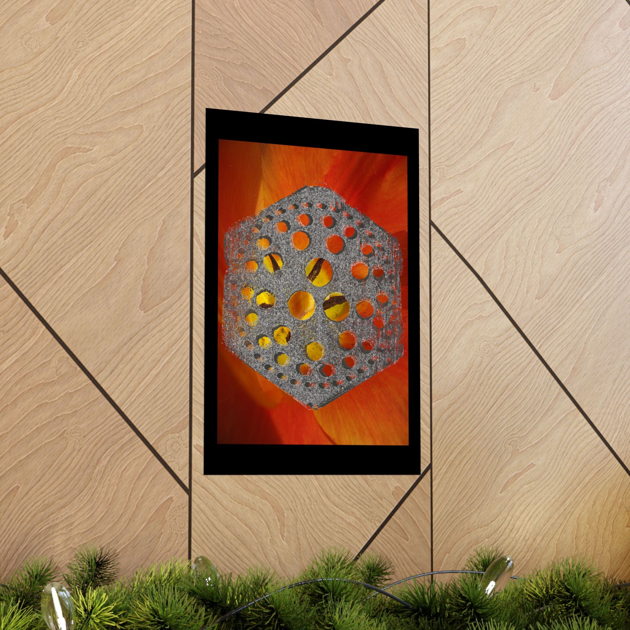 Hexagon Metal Pattern on Orange Petal Matte Poster