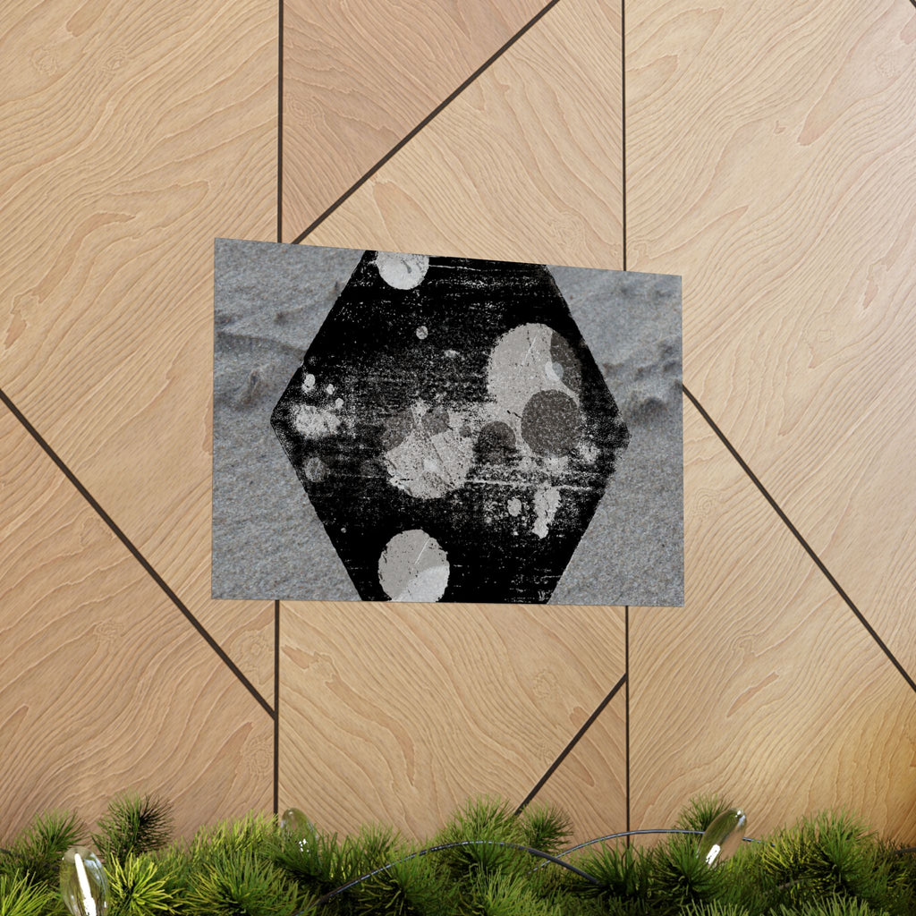 Matte Horizontal Poster — Grunge Hexagon Moonprint (Black & Gray Abstract)