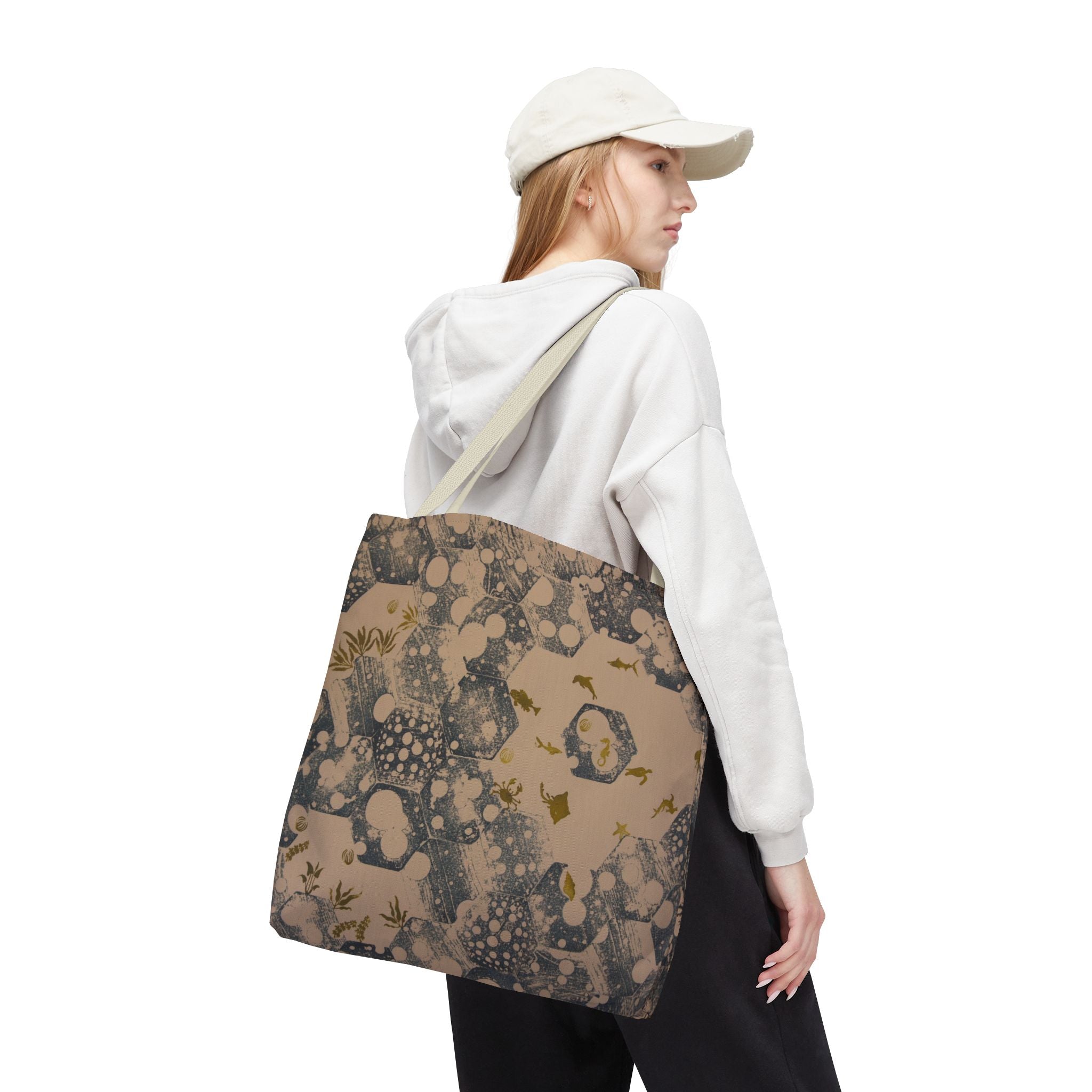 Abstract Marble Pattern Tote Bag — Neutral Honeycomb Bubble Design