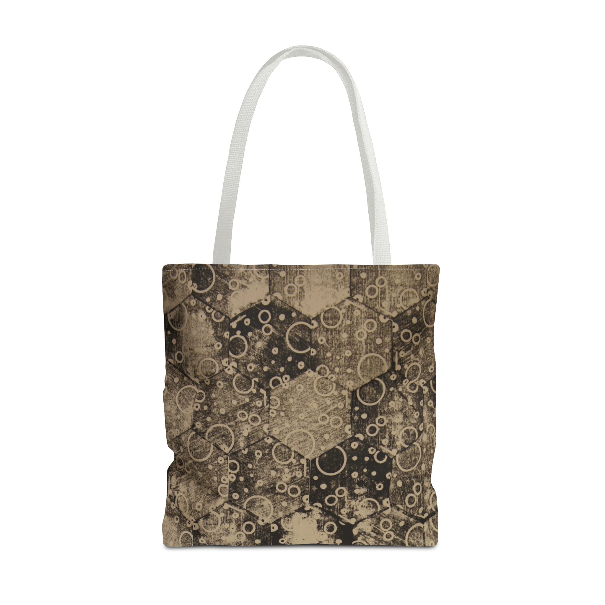 Vintage Hexagon Pattern Tote Bag – Sepia Geometric All-Over Print