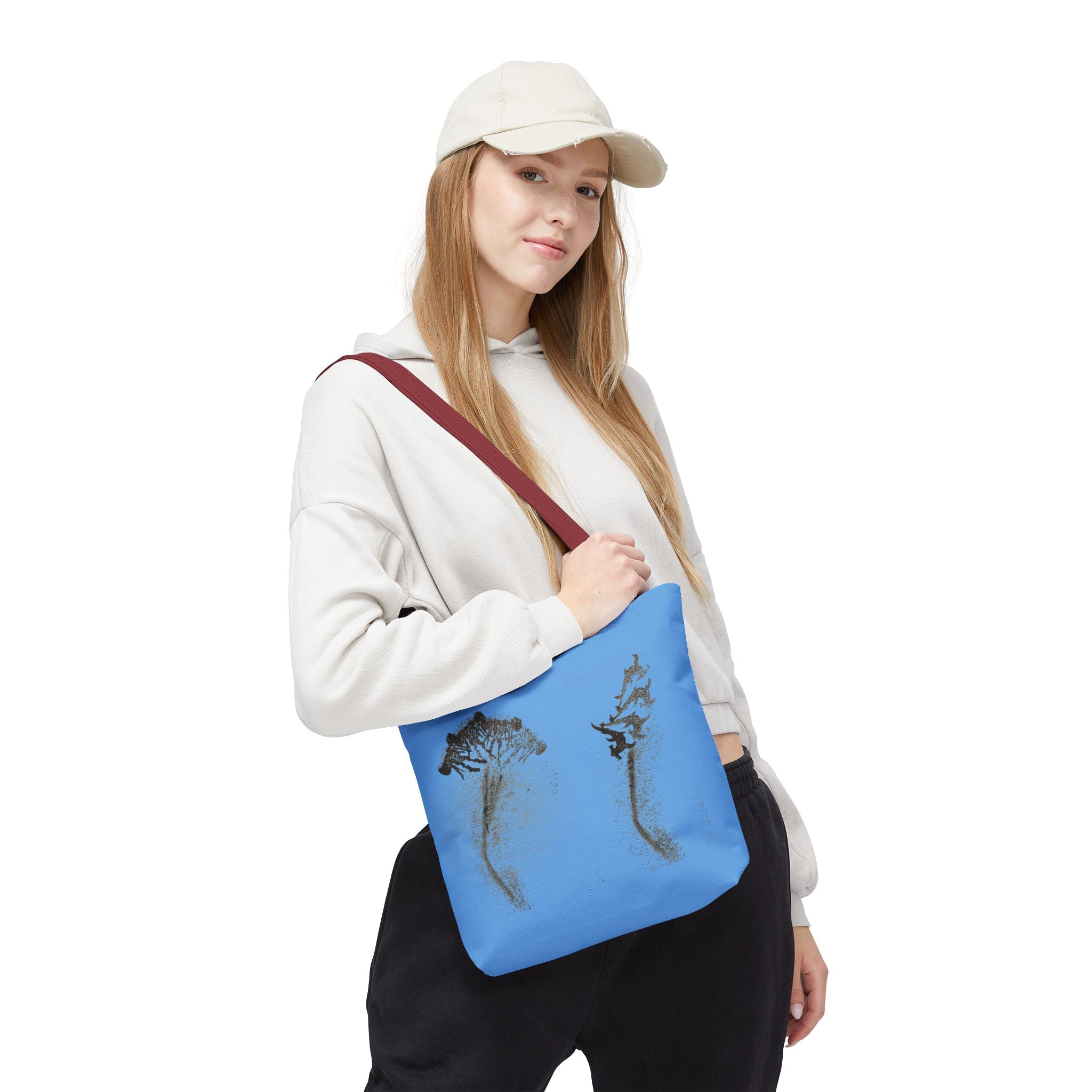 Blue Sea Life Tote Bag — Sand Art Seahorse & Coral All-Over Print