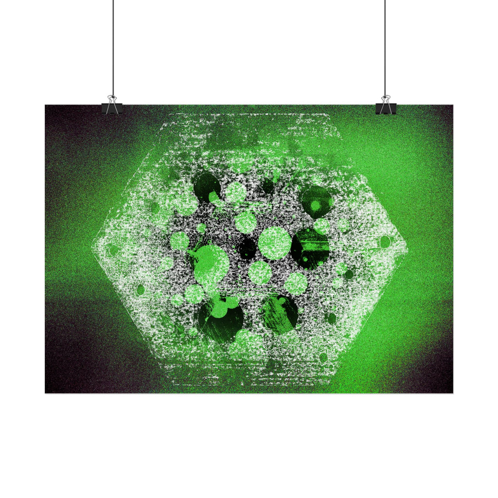Abstracte groene zeshoekige poster — Moderne sciencefiction muurdecoratie 