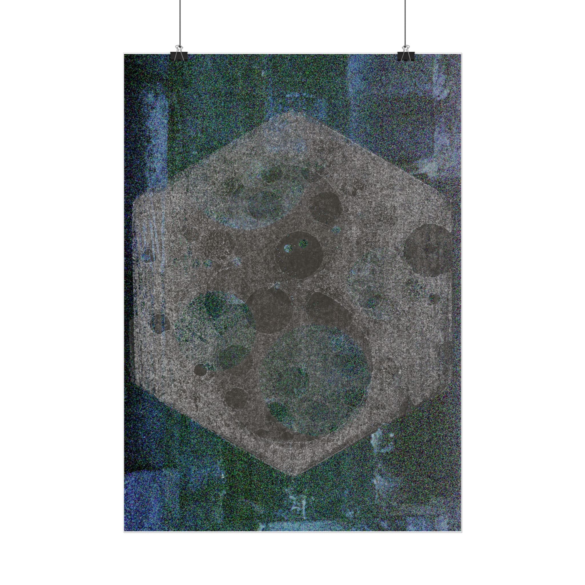 Abstract Hexagon Moon Poster — Moody Blue-Green Wall Art