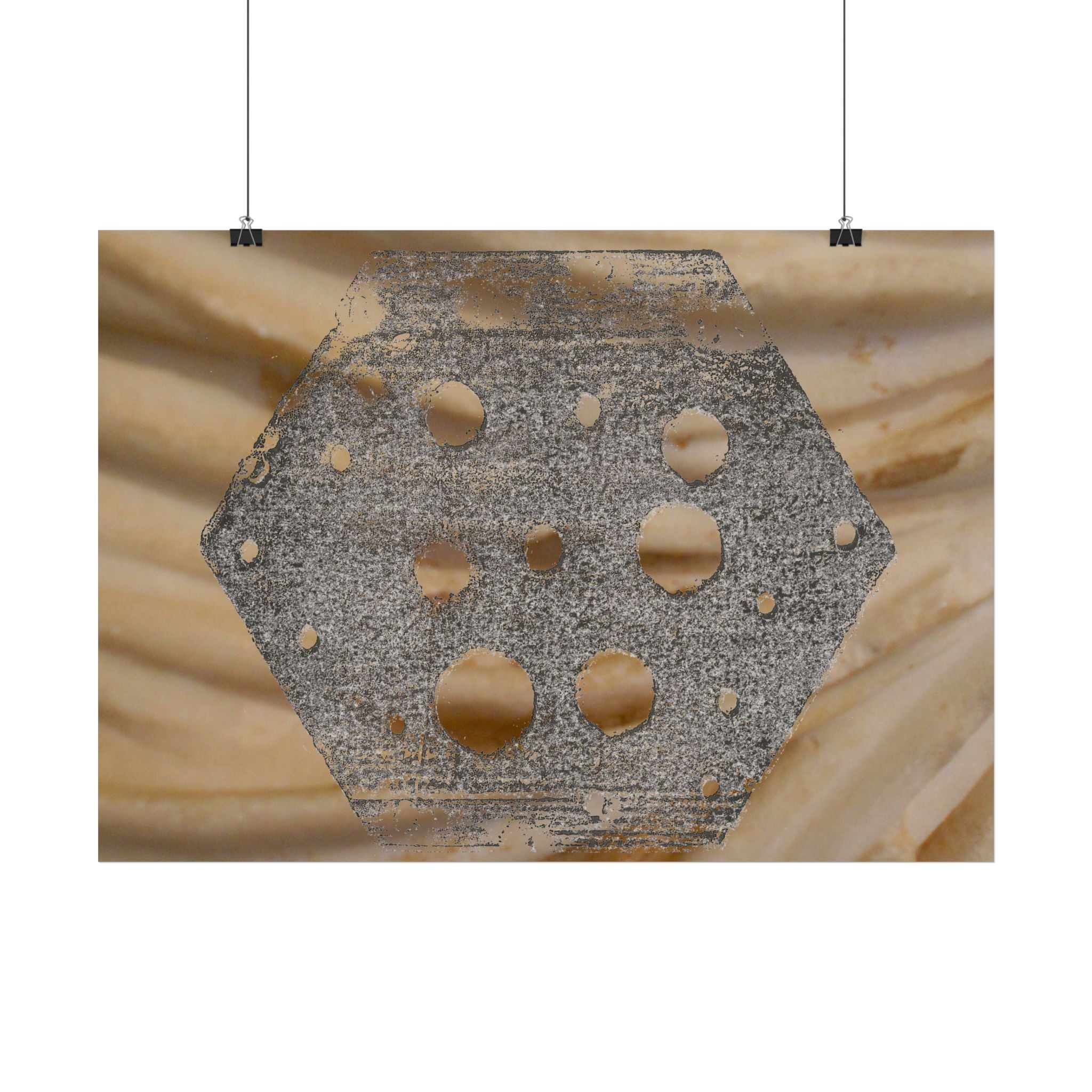 Abstracte zeshoekige uitgesneden horizontale poster — Neutrale beige wanddecoratie met textuur 