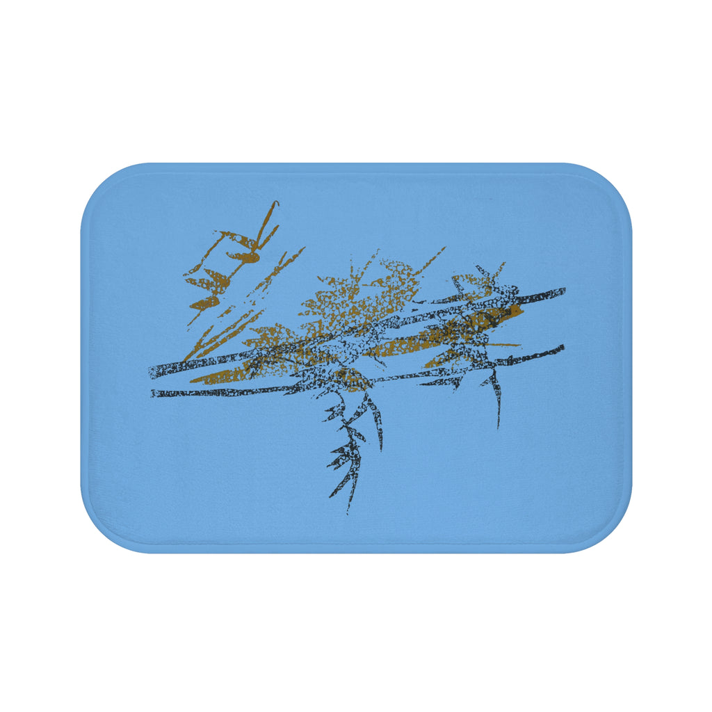 Blue Abstract Floral Bath Mat — Modern Nature-Inspired Bathroom Rug