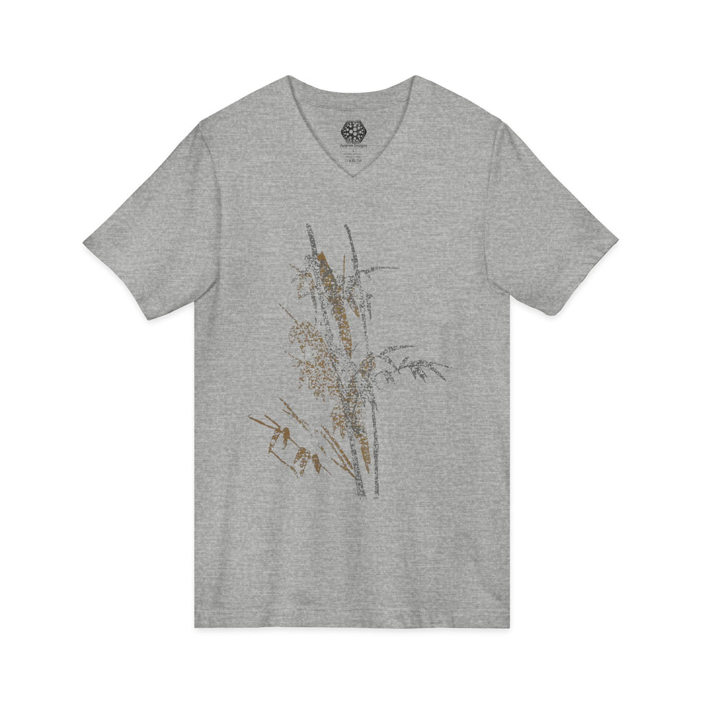 Botanical Grass V-Neck Tee — Minimal Dried Wildflower Illustration Shirt